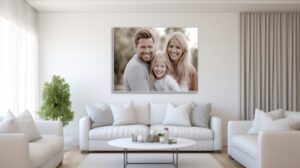 Familienfoto hängt an der Wand im Wohnzimmer
