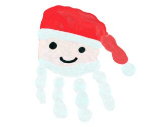 Weihnachtskarte gestalten: Weihnachtsmann aus Fingerfarben und Handabdruck